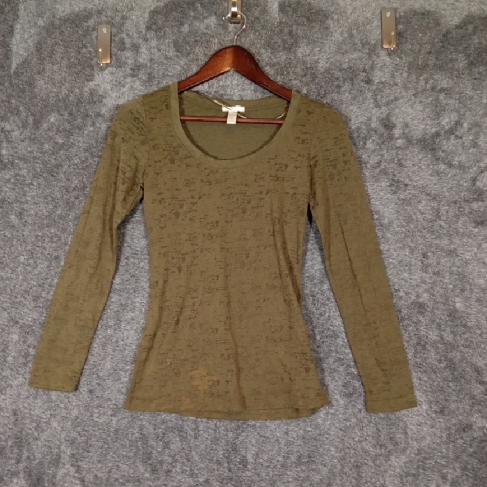 Vixen Green Olive Burnout Long Sleeve Sheer Cotton Blend Womens Sz Small